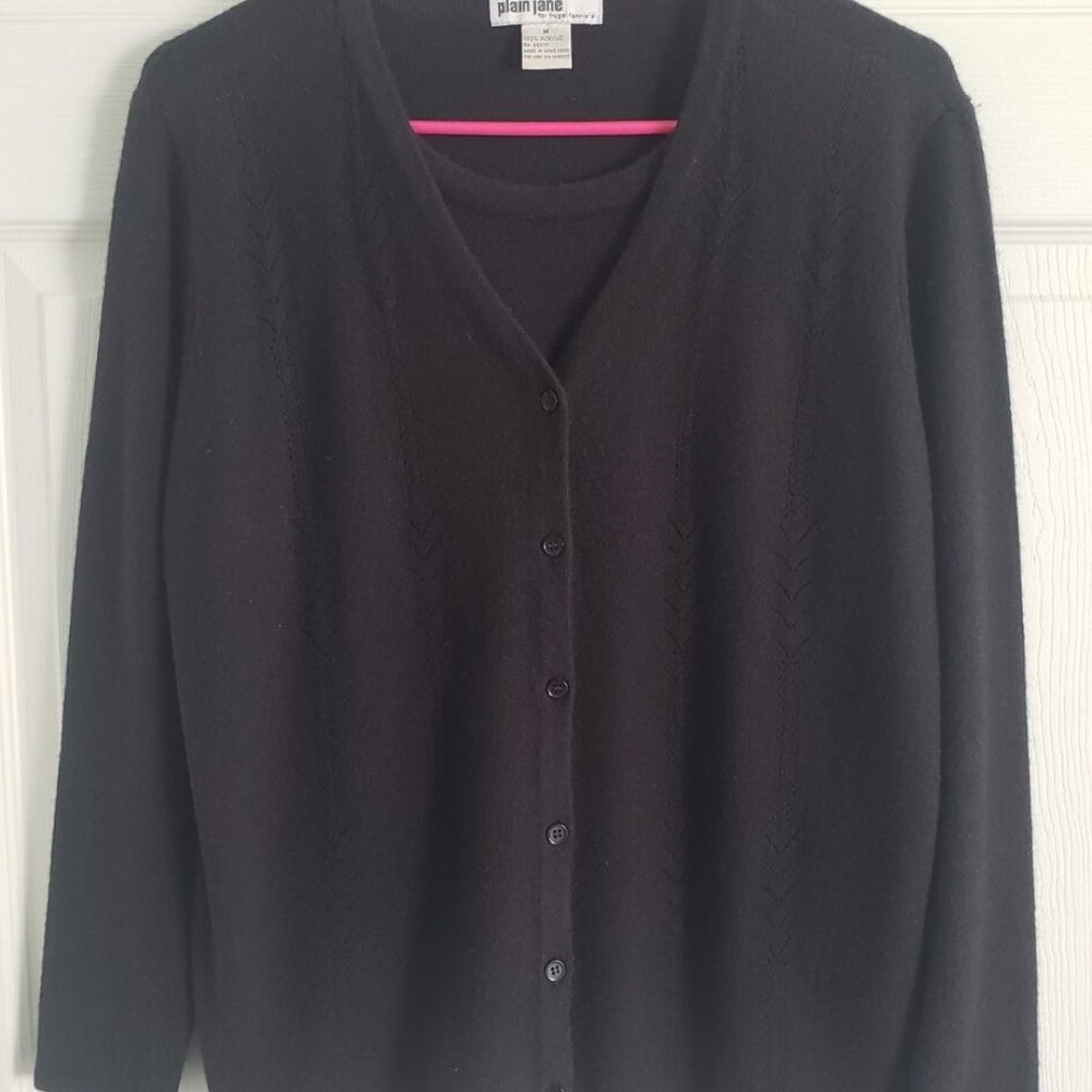 Vintage Plain Jane Sweater Women Medium Black Cardigan